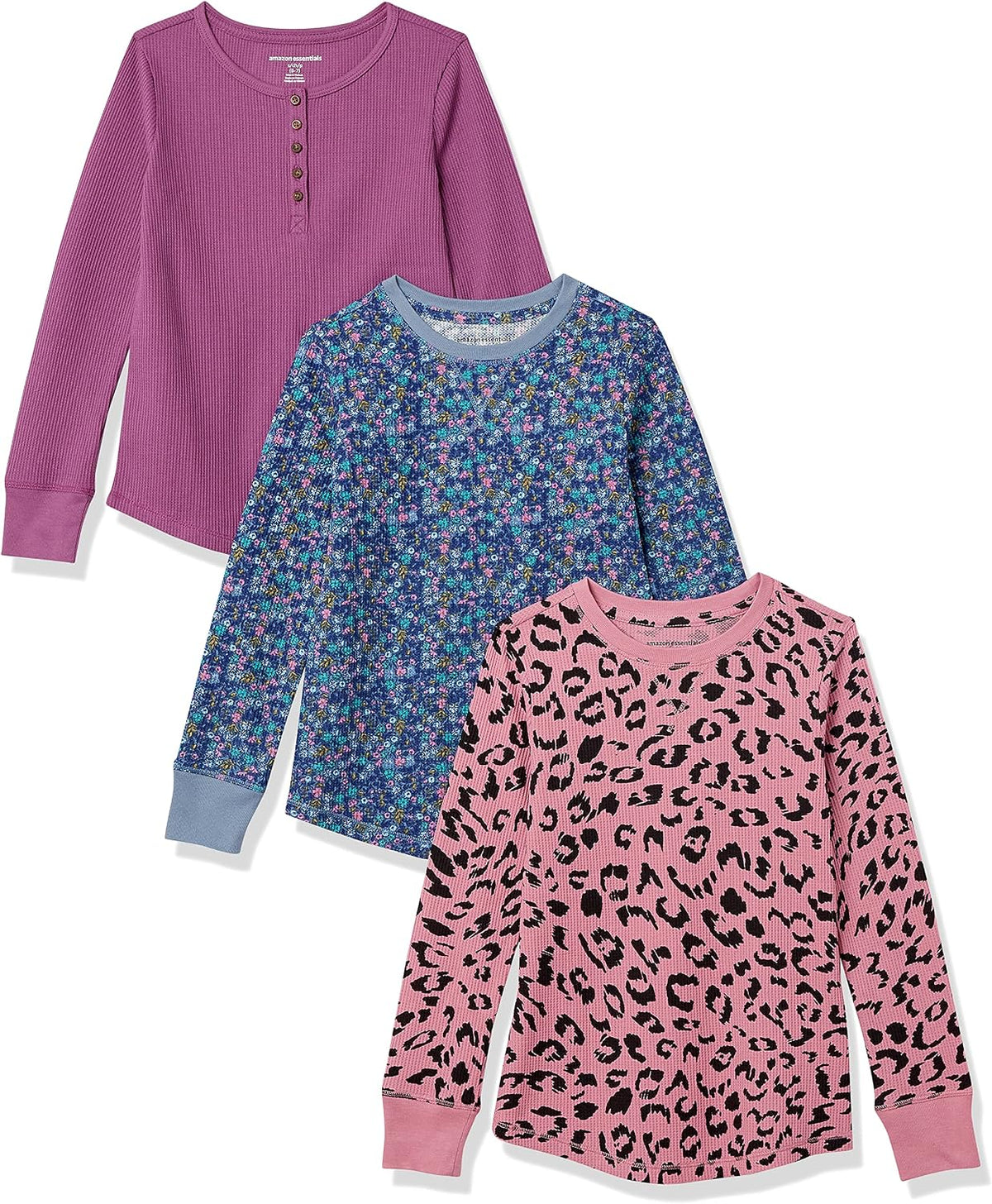 Amazon Essentials Girls and Toddlers' Long-Sleeve Knit Thermal T-Shirts, Pack of 3