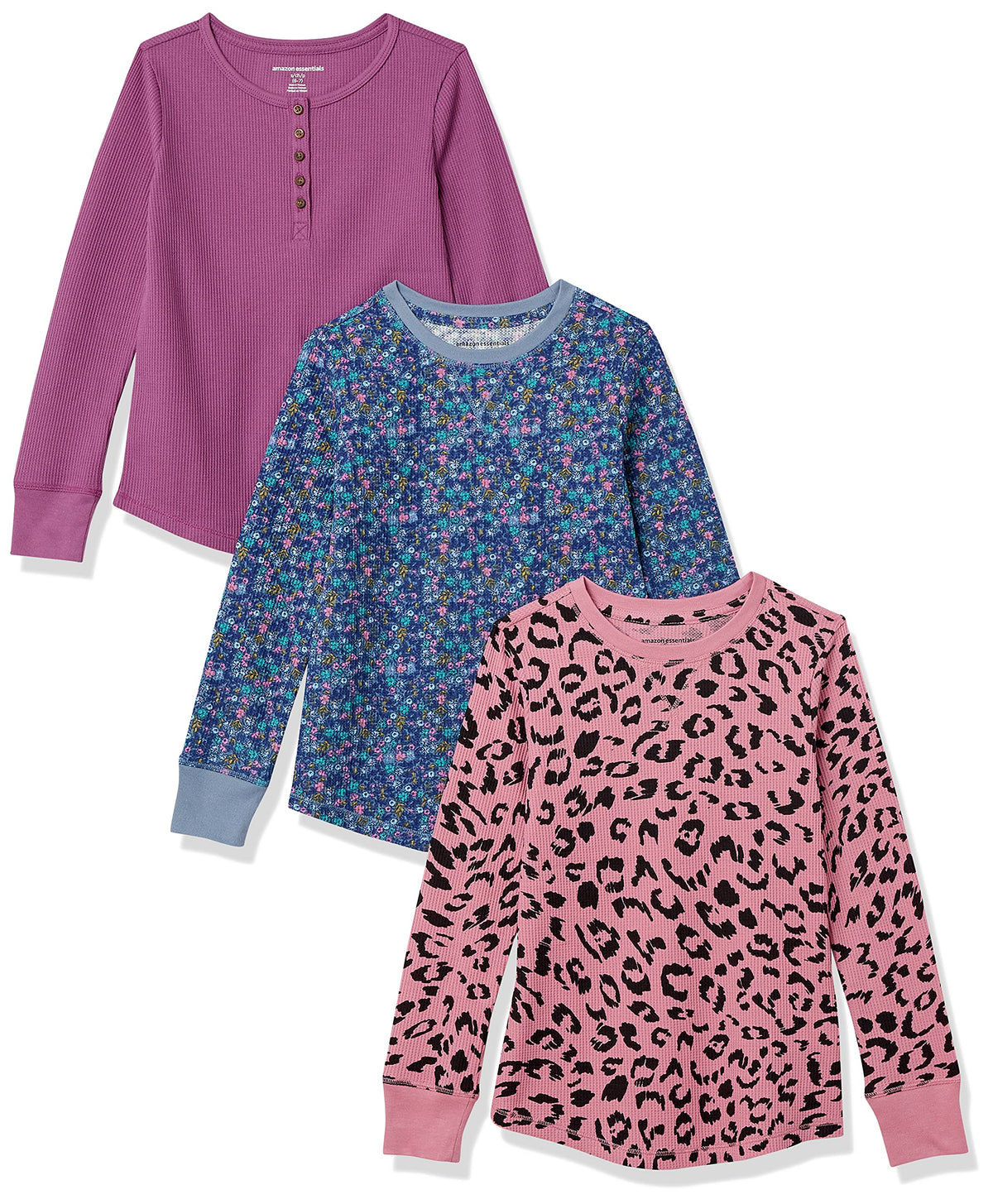 Amazon Essentials Girls and Toddlers' Long-Sleeve Knit Thermal T-Shirts, Pack of 3