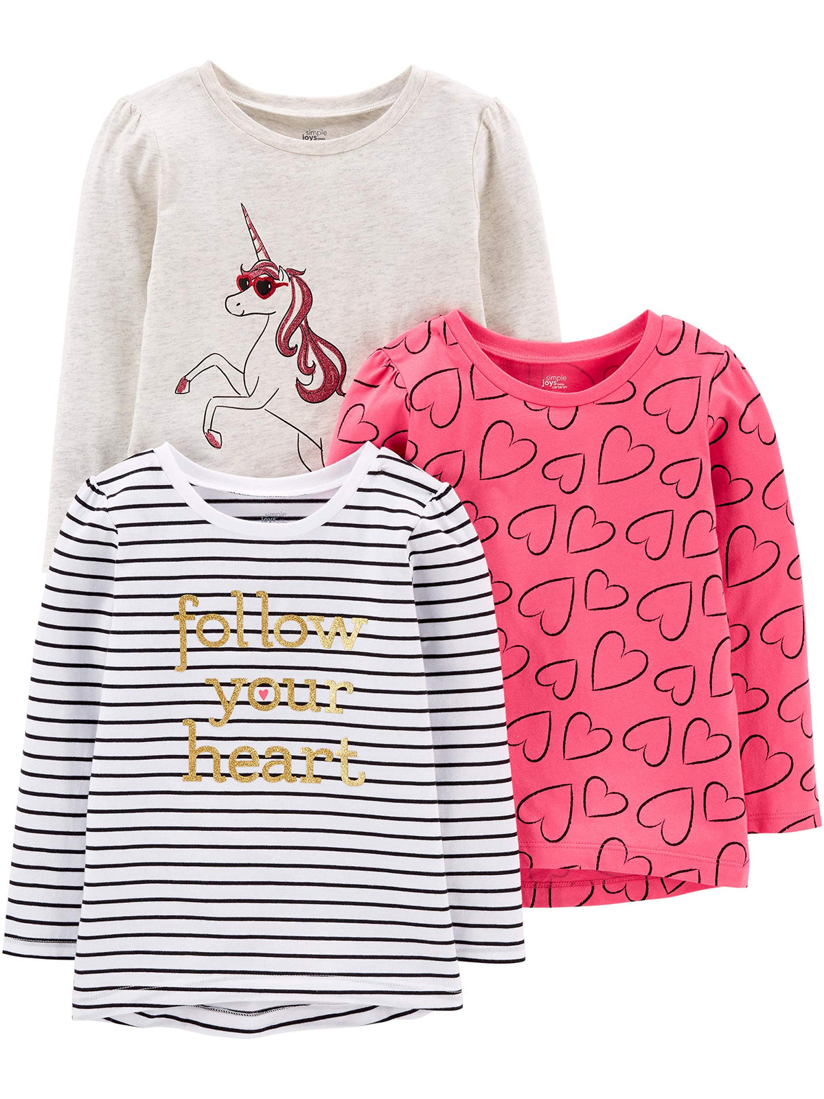 Simple Joys by Carter's Baby Girls' 3-Pack Graphic Long-Sleeve Tees