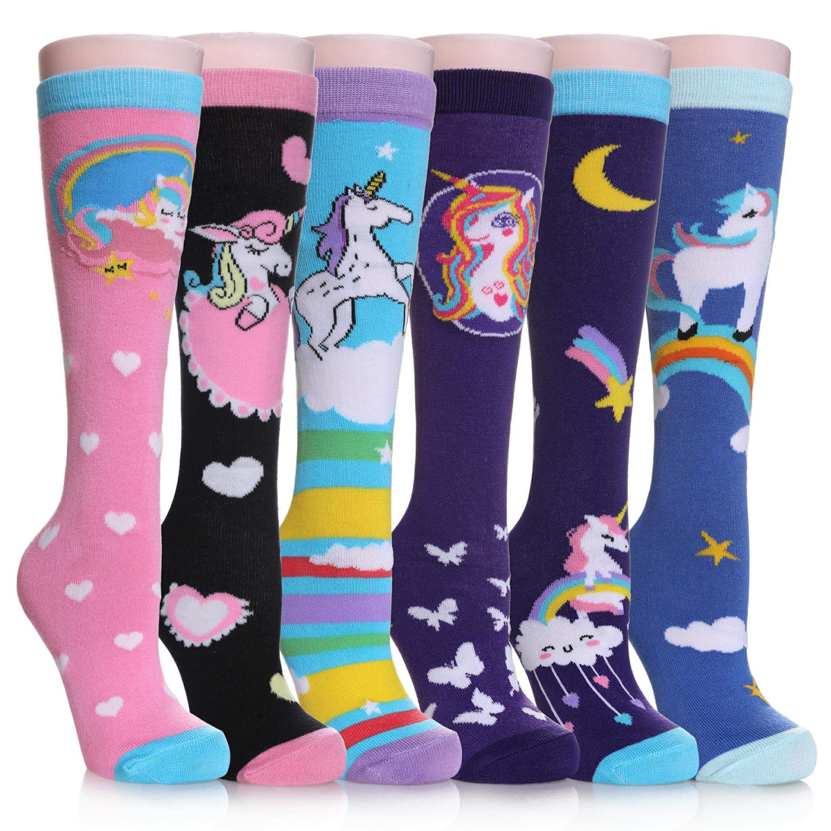 FNOVCO Girls Knee High Socks Kids Crazy Fun Gift Cute Animal Patterns Cotton Long Socks 6 Pairs
