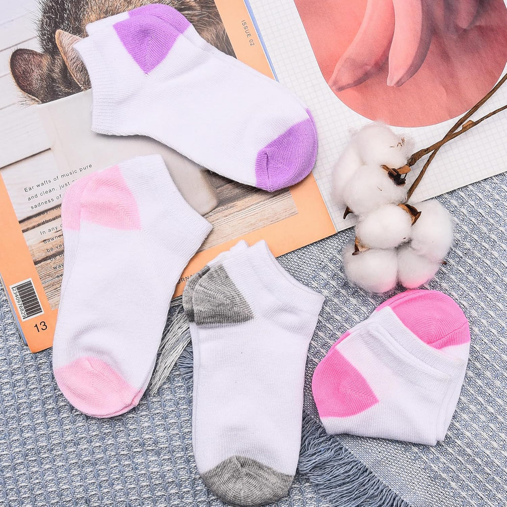 Duufin Girls Socks 12 Pairs Low Cut Ankle Socks for Girls 4-15 Years Old