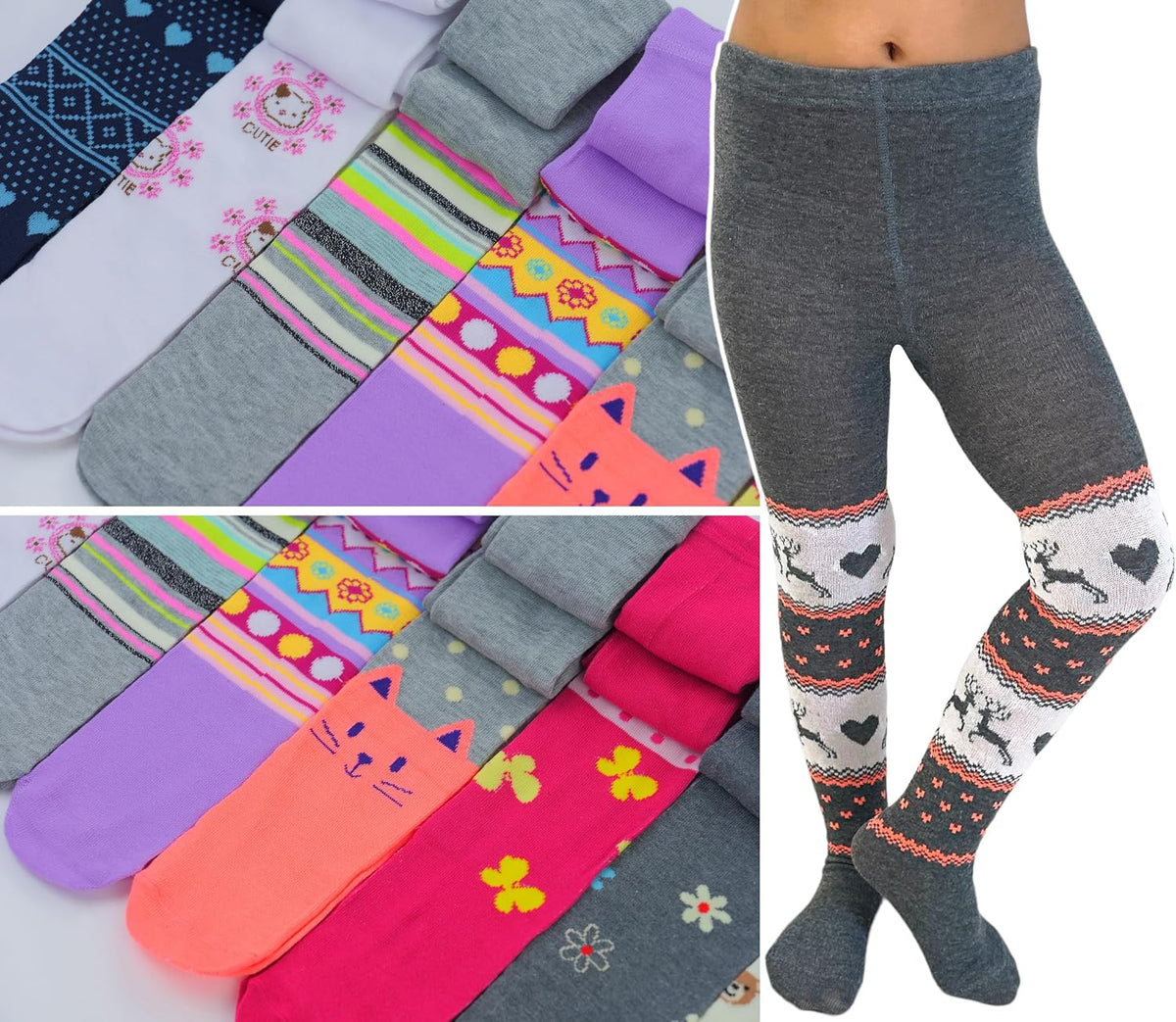 ToBeInStyle Girl’s Pack of 6 Opaque Knit Density Pull-On Warm Winter Tights