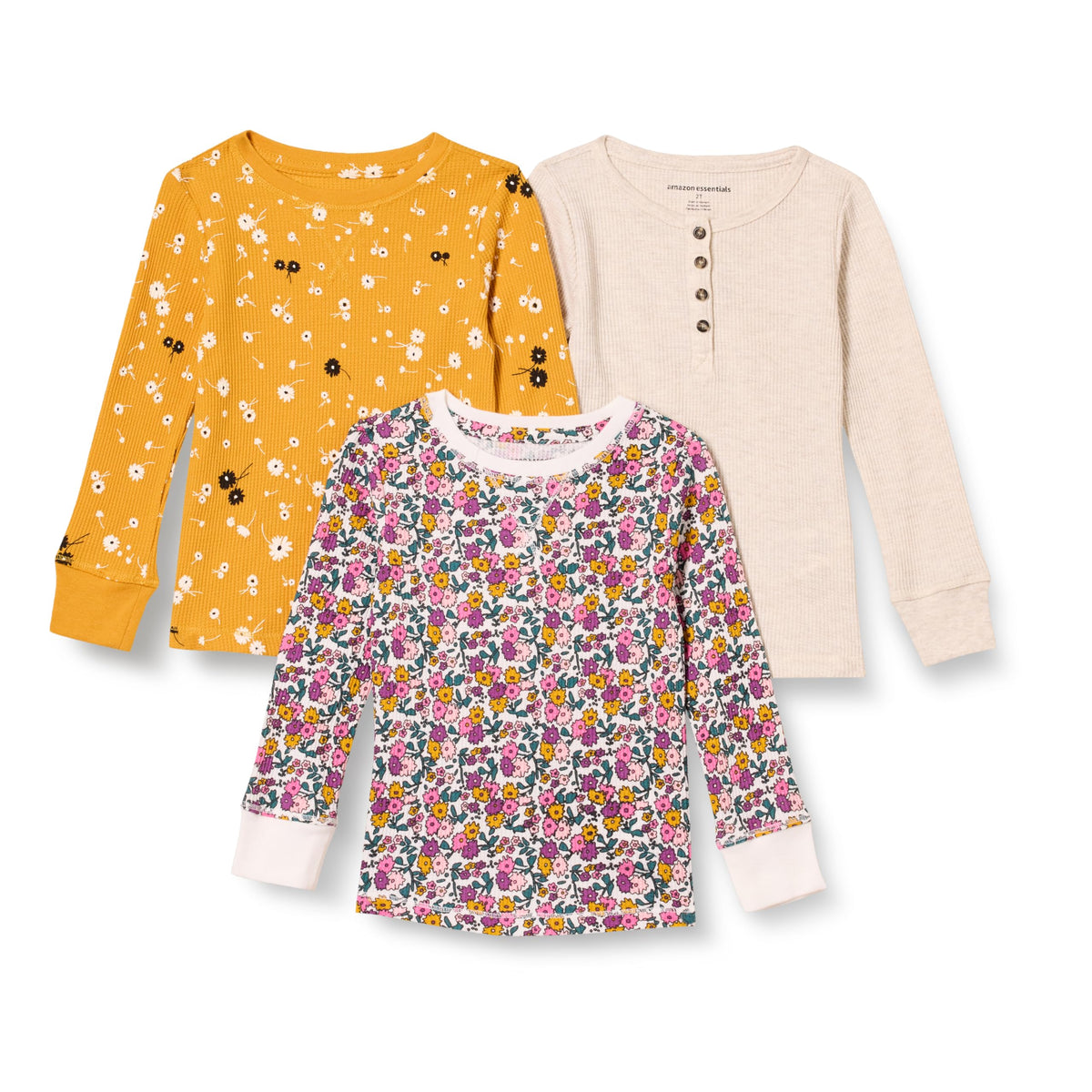 Amazon Essentials Girls and Toddlers' Long-Sleeve Knit Thermal T-Shirts, Pack of 3