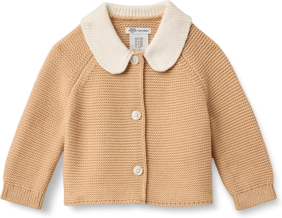 Amazon Essentials x Sofia Grainge Unisex Toddlers and Babies' Peter Pan Collar Sweater Jacket, Soft Cotton Knit with Stretch