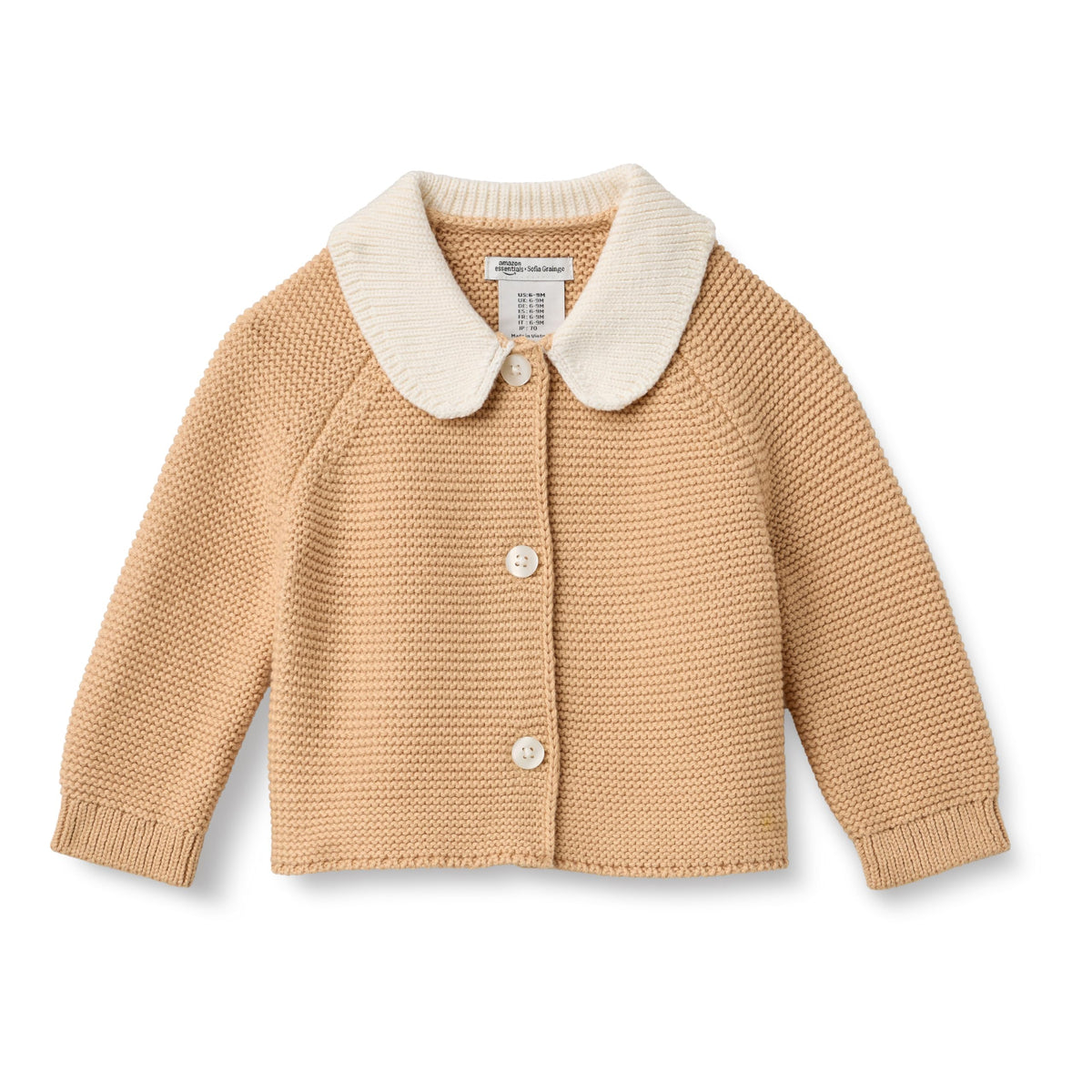 Amazon Essentials x Sofia Grainge Unisex Toddlers and Babies' Peter Pan Collar Sweater Jacket, Soft Cotton Knit with Stretch