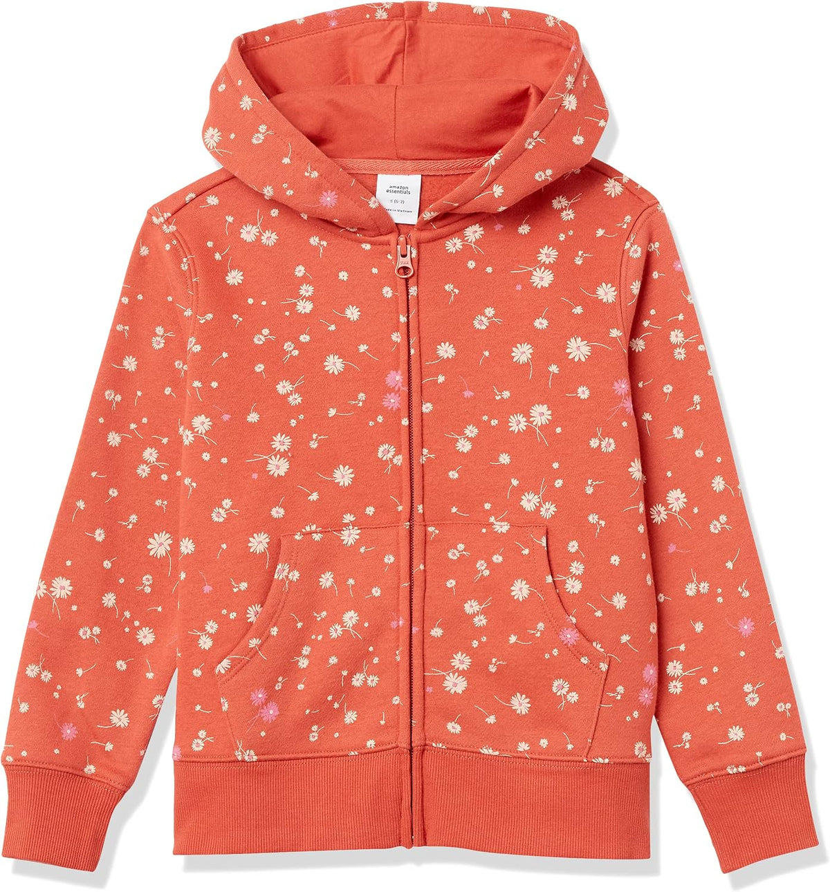 Amazon Essentials Girls and Toddlers' Fleece Zip-Up Hooded Sweatshirt with Lined Hood and Rib Knit Detail