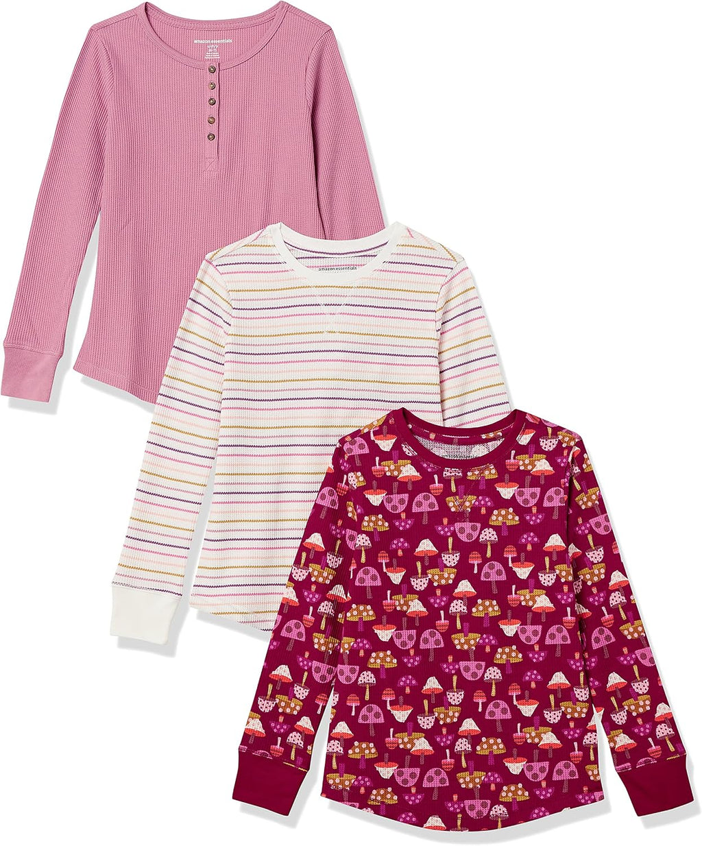 Amazon Essentials Girls and Toddlers' Long-Sleeve Knit Thermal T-Shirts, Pack of 3