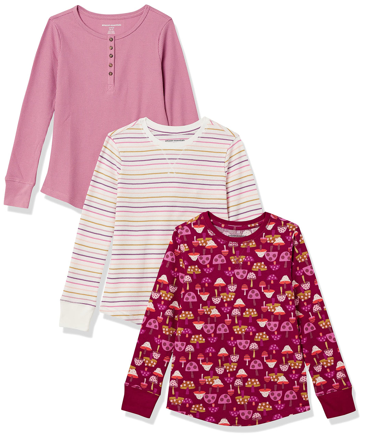 Amazon Essentials Girls and Toddlers' Long-Sleeve Knit Thermal T-Shirts, Pack of 3