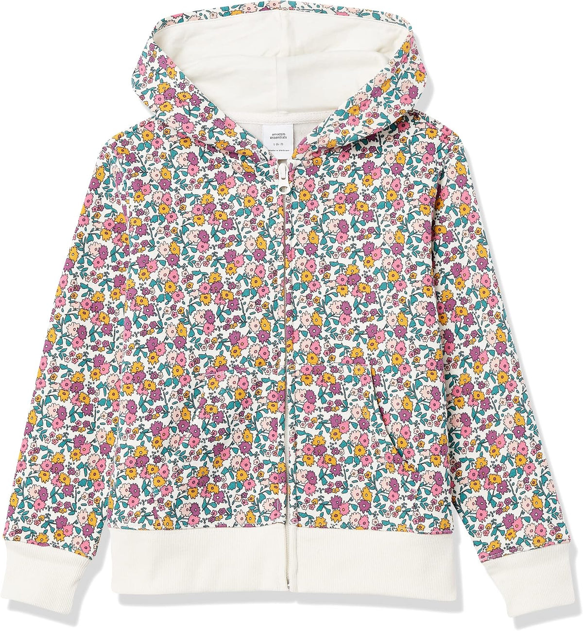 Amazon Essentials Girls and Toddlers' Fleece Zip-Up Hooded Sweatshirt with Lined Hood and Rib Knit Detail