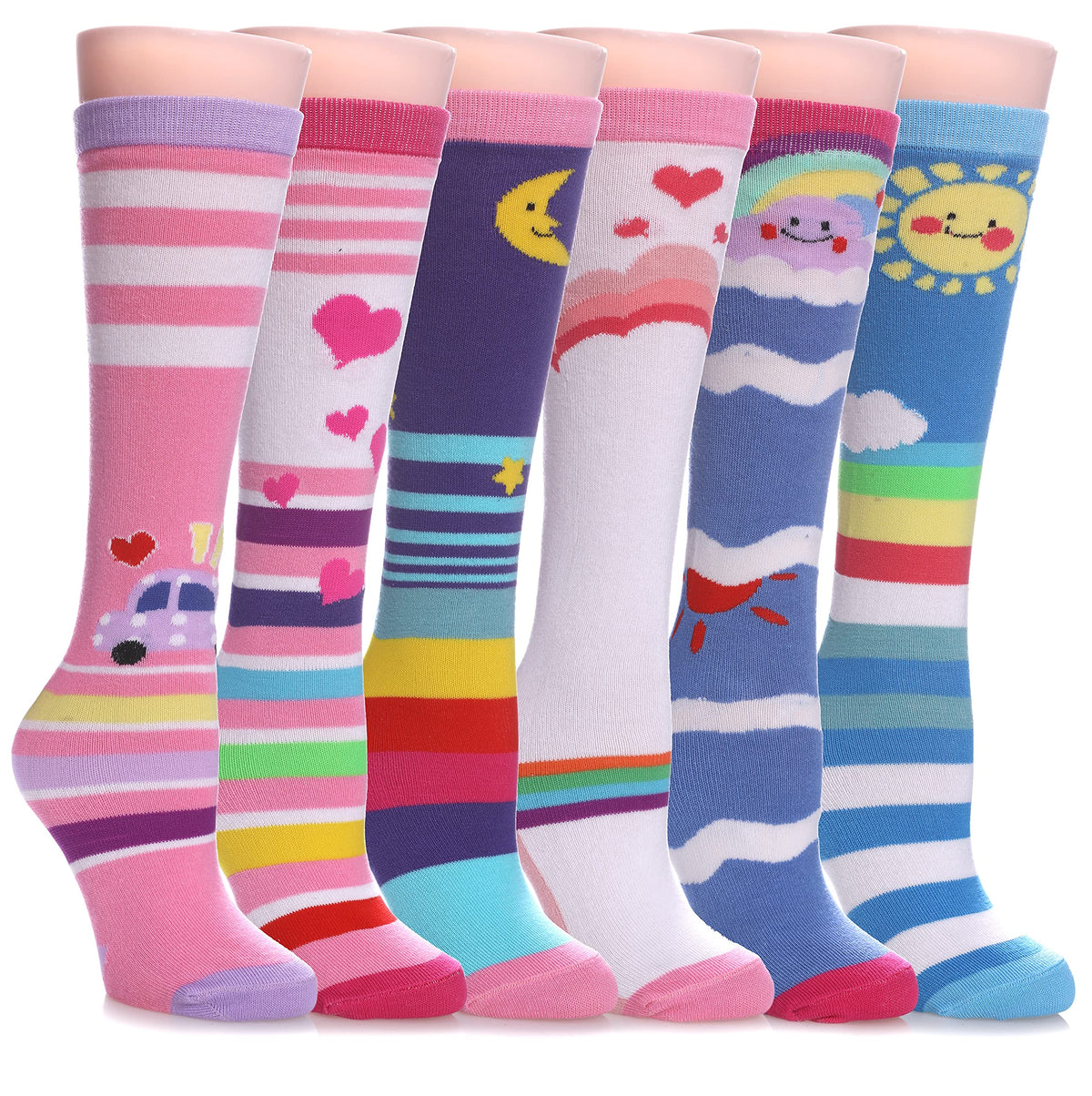 FNOVCO Girls Knee High Socks Kids Crazy Fun Gift Cute Animal Patterns Cotton Long Socks 6 Pairs