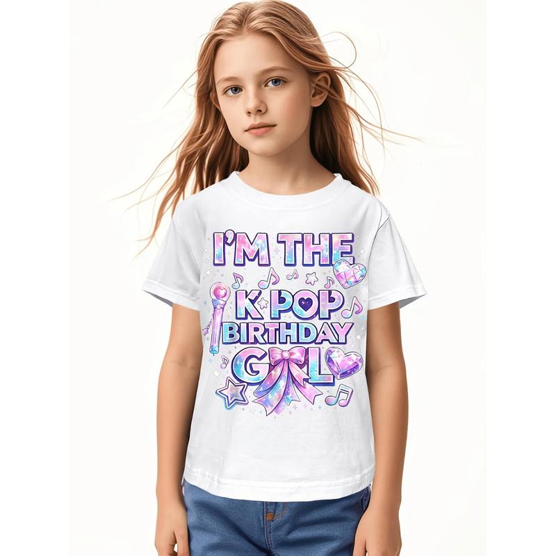 Kids' Cotton Crew Neck Graphic Tee - 9-10 Years, Light Breathable, Cute Humorous, All Seasons, Unisex Top for Early Elementary Students' Birthday