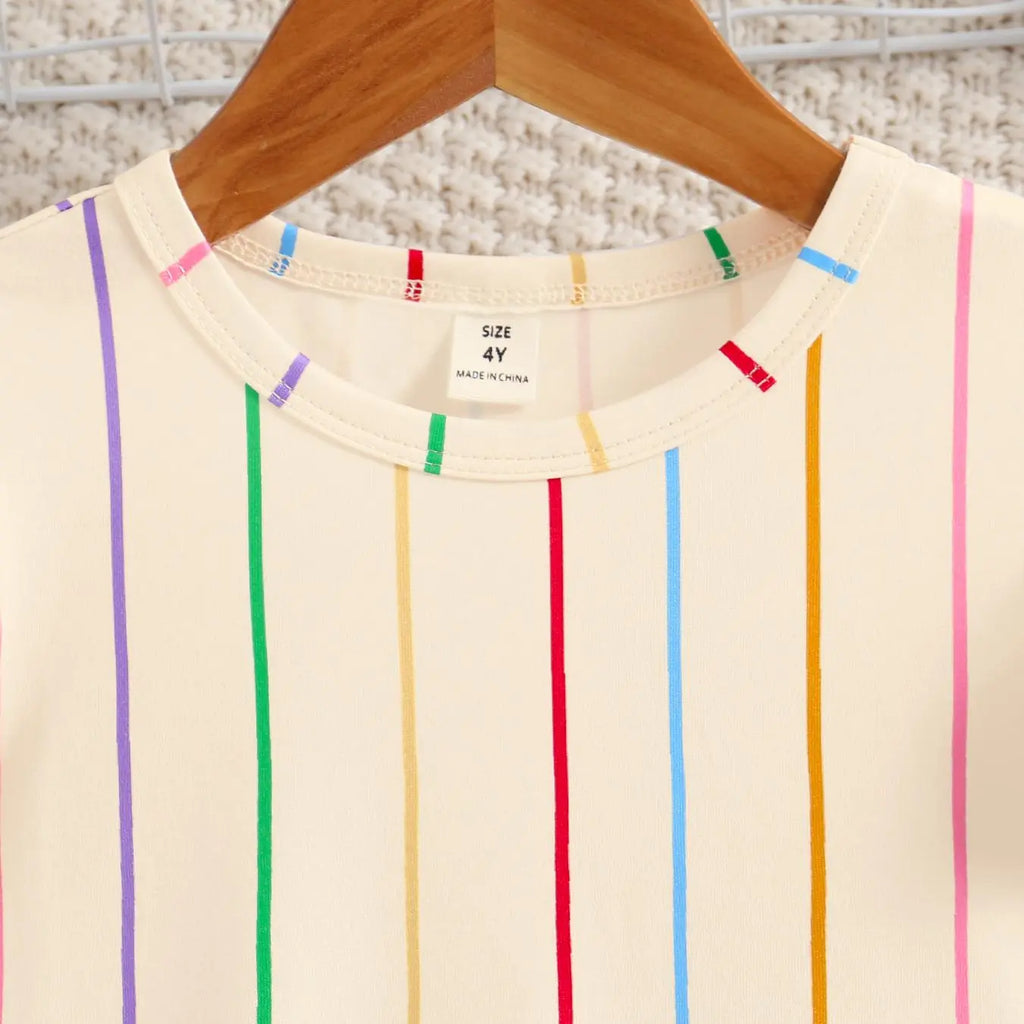 Toddler Girl's Colorful Crayon Striped Print Ruffle Trim A-Line Dress, Cute Flutter Sleeve Dress for Daily Outdoor Wear, Toddler Summer Dresses, Striped Pattern Dress, Kids Summer Clothing