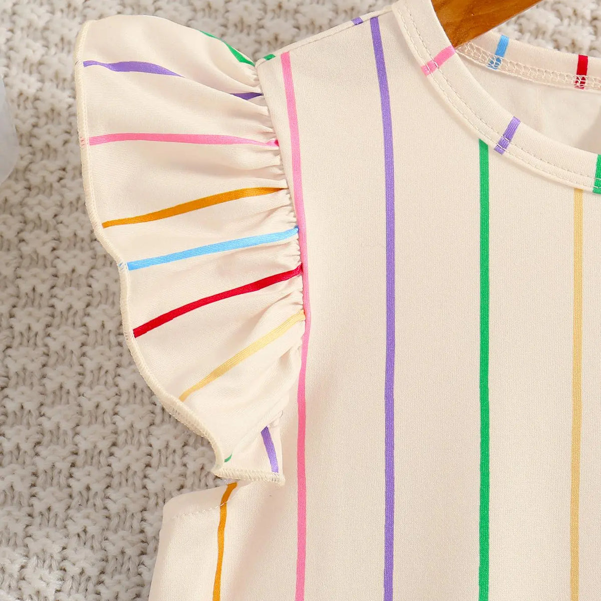 Toddler Girl's Colorful Crayon Striped Print Ruffle Trim A-Line Dress, Cute Flutter Sleeve Dress for Daily Outdoor Wear, Toddler Summer Dresses, Striped Pattern Dress, Kids Summer Clothing