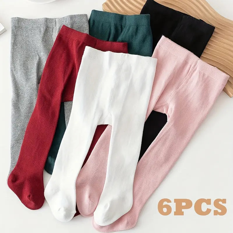 6pcs Girls' Solid Color Pantyhose Leggings - Stretchy Polyester & Spandex Blend, Perfect for All Seasons, Bottoming, Daily Wear