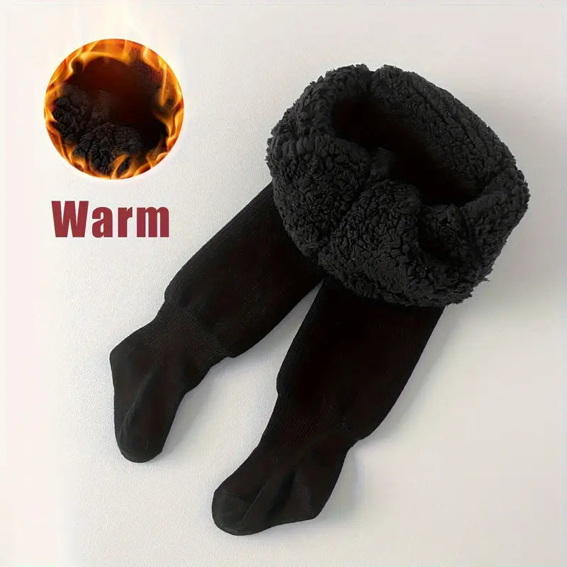 Warm and Cozy Girls' Fleece-Lined Tights - Thick Stretchy Winter Pantyhose Solid Color