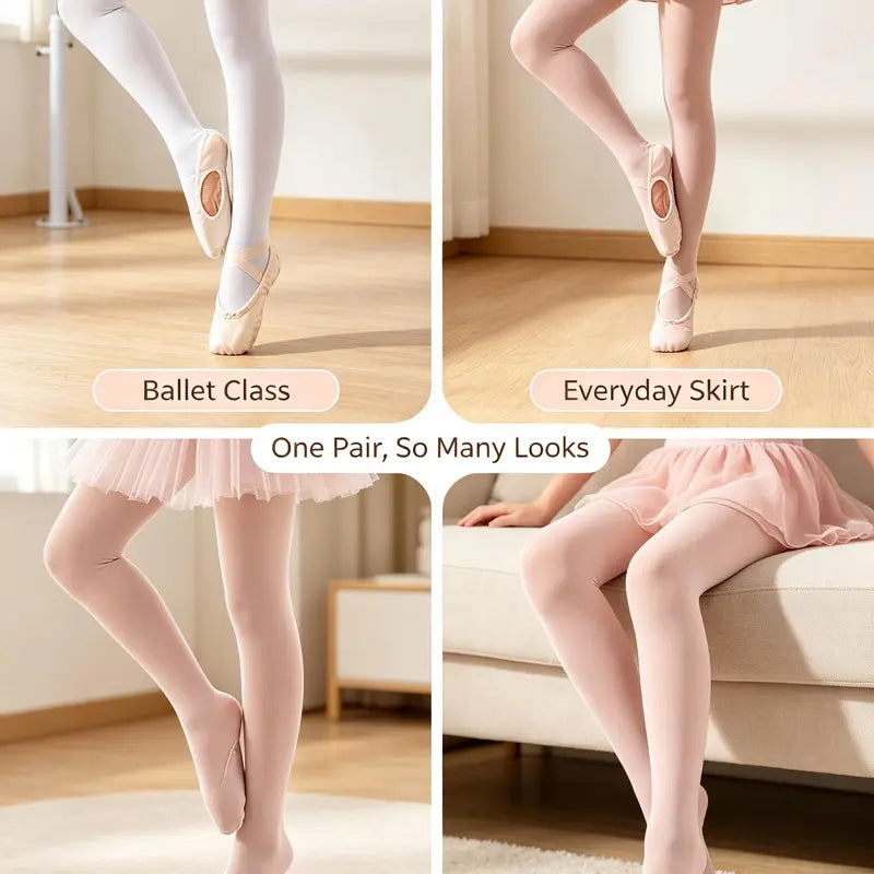 Girls' Fitted Convertible Ballet Tights - Snug, Lightweight Stretchy Fabric Dancewear for Kids' Dance Class, Recital Performances
