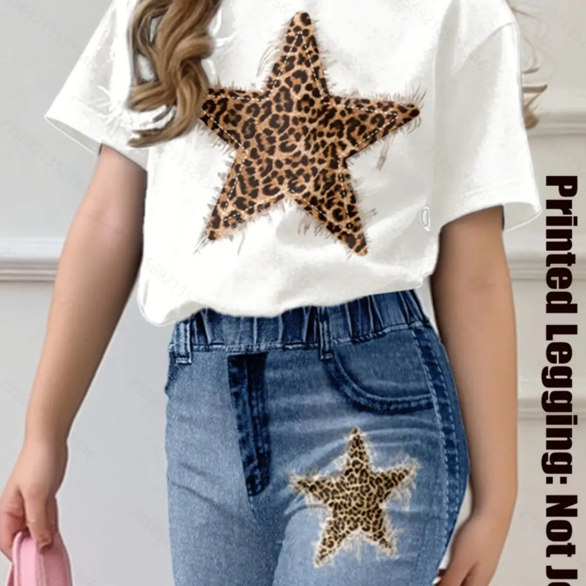 Teen Girls' Two-Piece Casual Set: Short-Sleeve Crewneck T-Shirt and Flared Pants — Vintage Leopard Print and Star Pattern, Matching Clothing Set, Fashion Style Sets, Summer Clothes Set, Summer Outfits Set