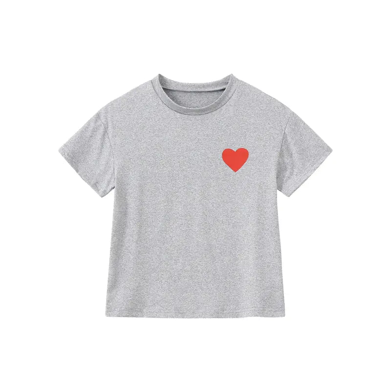 4-Pack Spring and Summer Girls' Fresh Style T-Shirts with Heart Print, Breathable and Comfortable, Sweet Summer Printed Short Sleeves for Children Crew Neck Tshirt Graphic Tee Cute Summer Tshirt Casual Soft Shirt