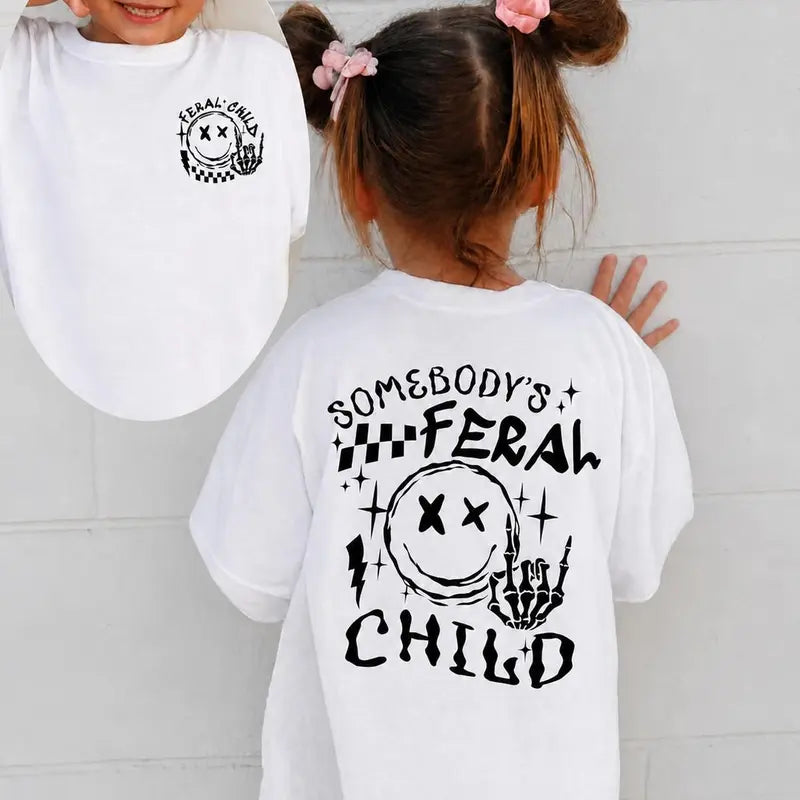 PUEMCO Toddler Girls' Edgy Feral Style Graphic T-Shirt - Retro Pink Skeleton Hand Smiley Face, Breathable Cotton Helps Her Stay Cool, Crack-proof Short Sleeve Kids Clothing Girls Toddler Fashion