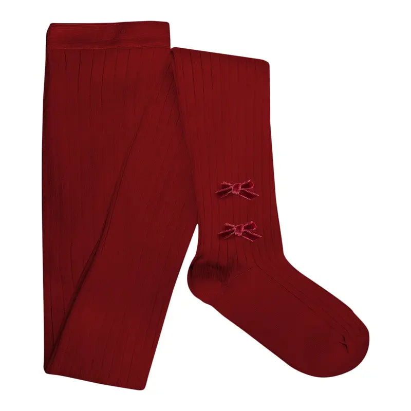 Capucine Ribbed Tights with Velvet Bows