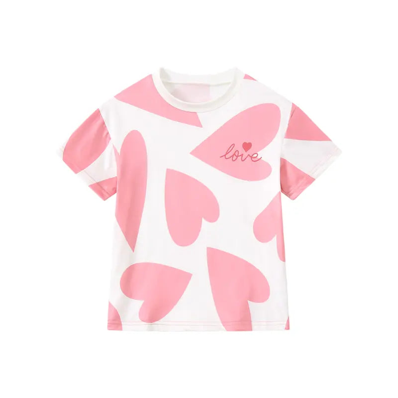 #SummerVibes Girls' 2-Piece Summer Set , Heart Print Short-Sleeve Top and Flare Pants, Cute and Comfy Casual Outfit for Kids